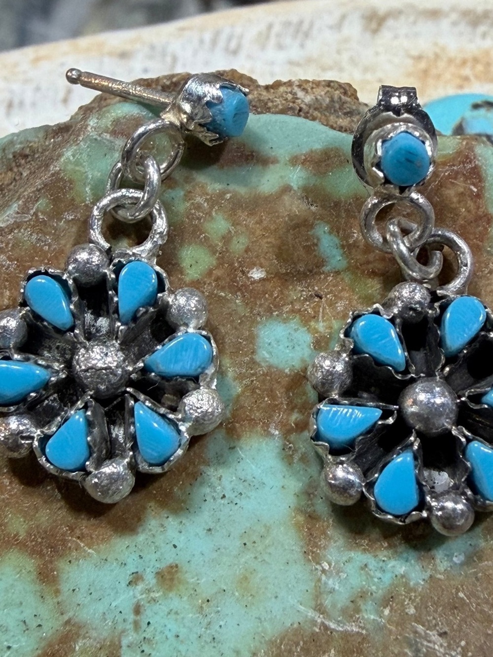 Kingman turquoise sterling silver dangle earrings